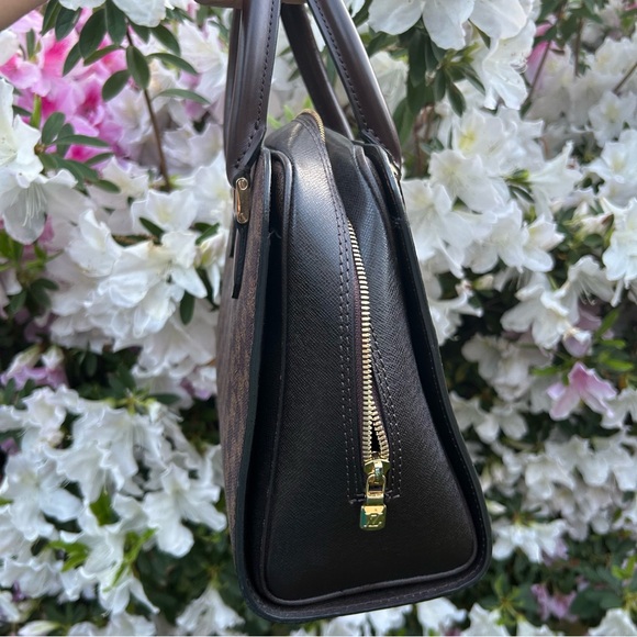 Brown Checkered Fancy Square Purse Red Interior - Picture 2 of 11